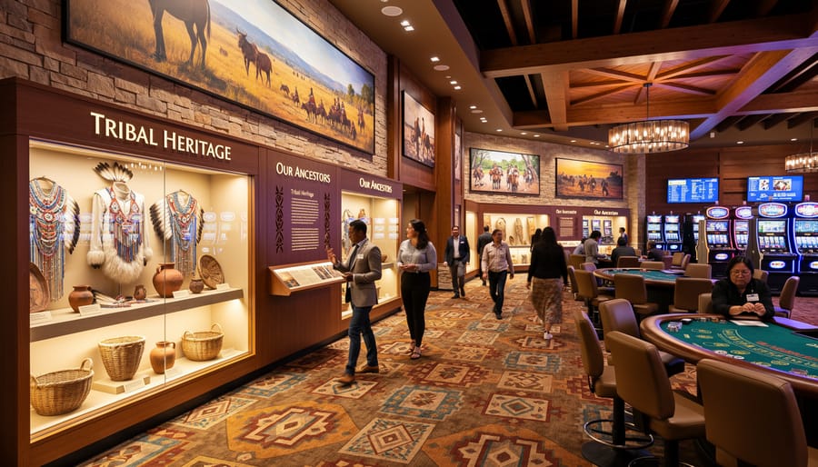 Display of traditional Indigenous art and cultural artifacts inside casino resort gallery