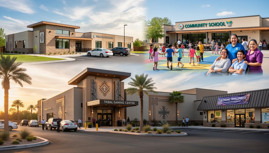 Modern Indigenous community center representing economic development from tribal gaming revenue