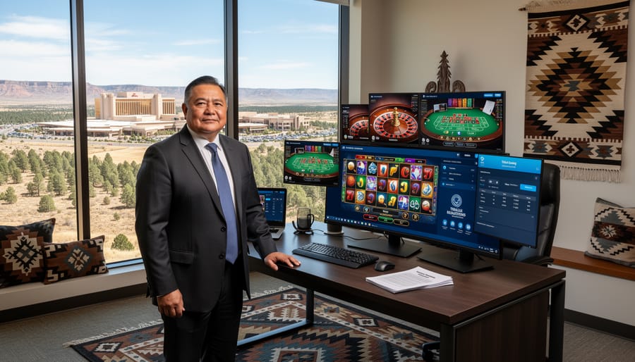 Person accessing online casino platform on laptop and smartphone